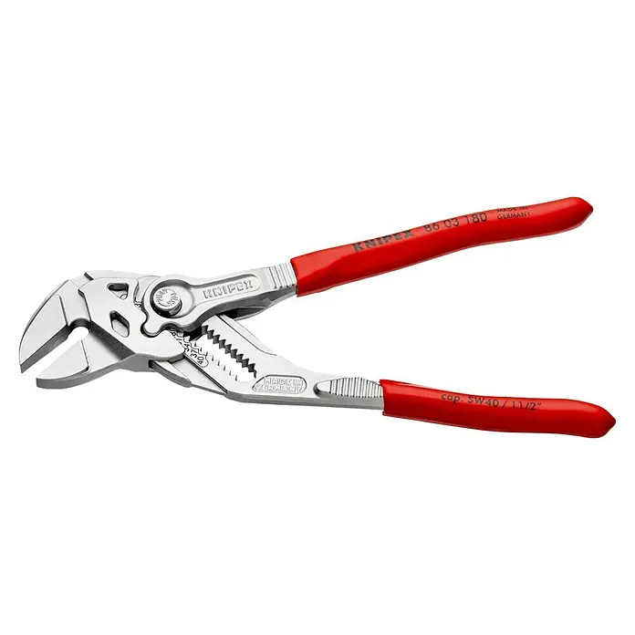 Knipex Wasserpumpenzange - Länge: 180 mm, Verchromt - Die Knipex 86 03 180 Zange mit rotem Griff, ideal für verschiedenste Anwendungen.