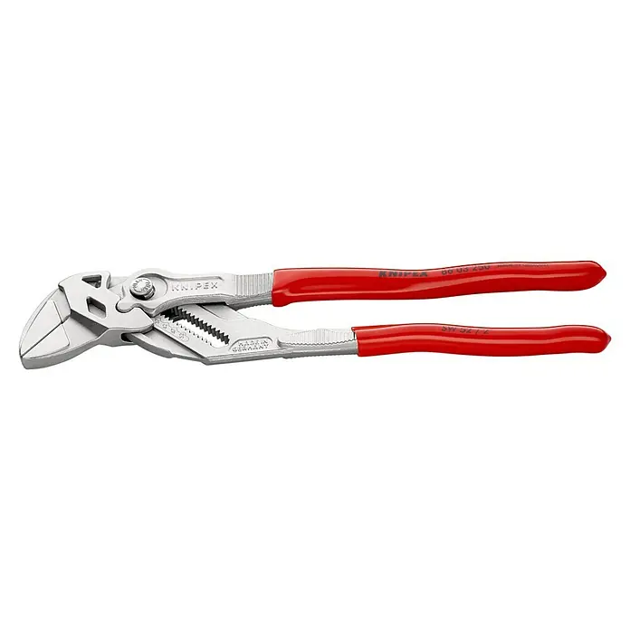 Knipex Wasserpumpenzange - Länge: 250 mm, Verchromt - Eine hochwertige Knipex Wasserpumpenzange mit roten Griffen, ideal für professionelle Anwendungen und Heimwerker. Robuste Bauweise für lange Lebensdauer.