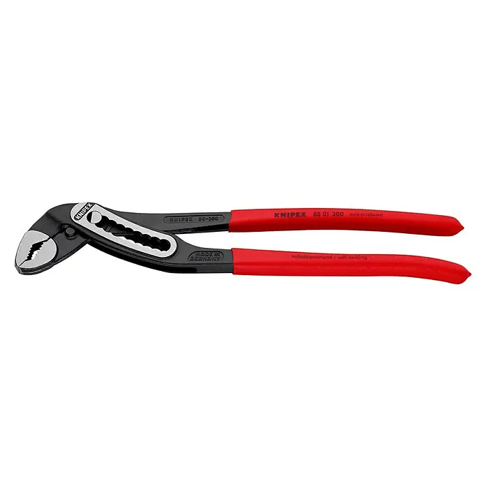 Knipex Wasserpumpenzange Alligator - Länge: 300 mm - Die Knipex 88 01 300 Wasserpumpenzange, selbstklemmend, mit roten Griffen, ideal für den professionellen Einsatz. Hergestellt in Deutschland.