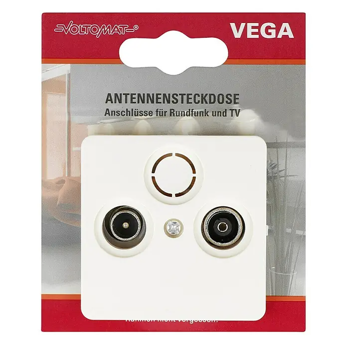 Voltomat VEGA Antennendose - Elektroweiß, 2-fach - Antennensteckdose VEGA von VOLTOMAT für Rundfunk und TV. Robuste Ausführung für Wandmontage, einfache Installation.