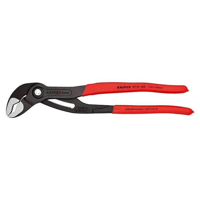 Knipex Wasserpumpenzange Cobra - Länge: 300 mm - KNIPEX Cobra Wasserpumpenzange mit roten Griffen, selbstklemmend und "Made in Germany".