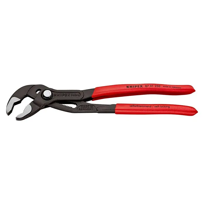 Knipex Wasserpumpenzange Cobra - Länge: 250 mm - Die Knipex Cobra Wasserpumpenzange mit roten Griffen ist ein hochwertiges Werkzeug für Installateure und Heimwerker.