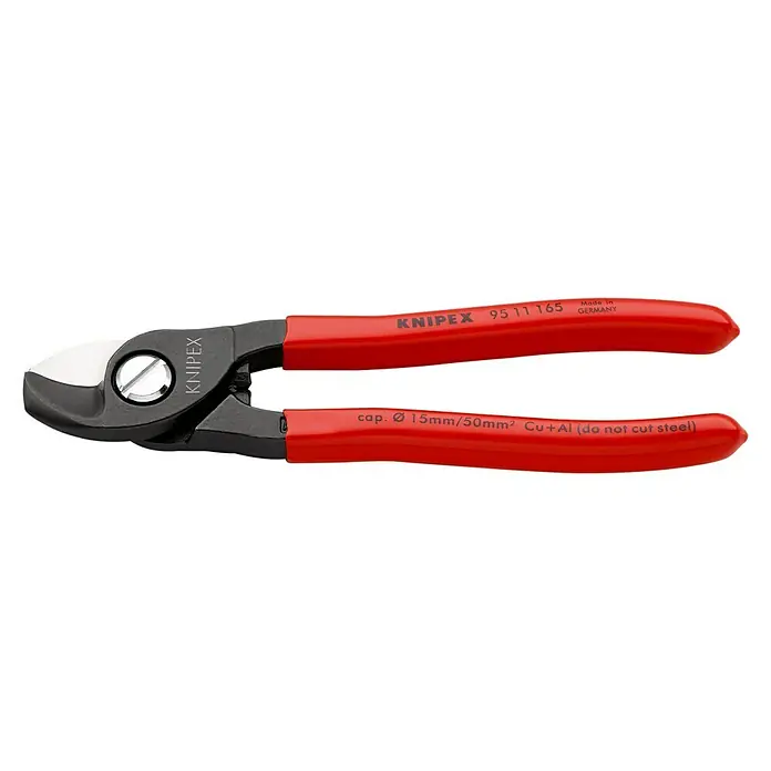 Knipex Kabelschere - Länge: 165 mm - KNIPEX Kabelschneider 95 11 165, hergestellt in Deutschland, zum Schneiden von Kupfer- und Aluminiumkabeln bis Ø 15mm/50mm².