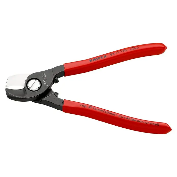 Knipex Kabelschere - Länge: 165 mm - Knipex Kabelschneider mit roten Griffen, geeignet für Kupfer- und Aluminiumkabel bis 15mm Durchmesser. Nicht für Stahl geeignet.
