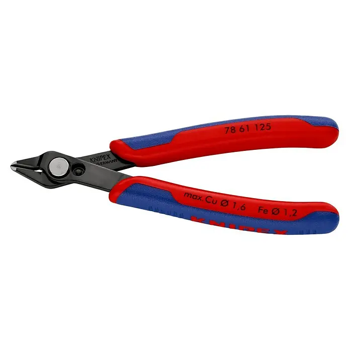 Knipex Abisolierzange Super-Knips - Länge: 12,5 cm, Brüniert - Bild einer Knipex Elektronik-Seitenschneider-Zange, ideal zum präzisen Schneiden von feinen Drähten in der Elektronik und Modellbau.