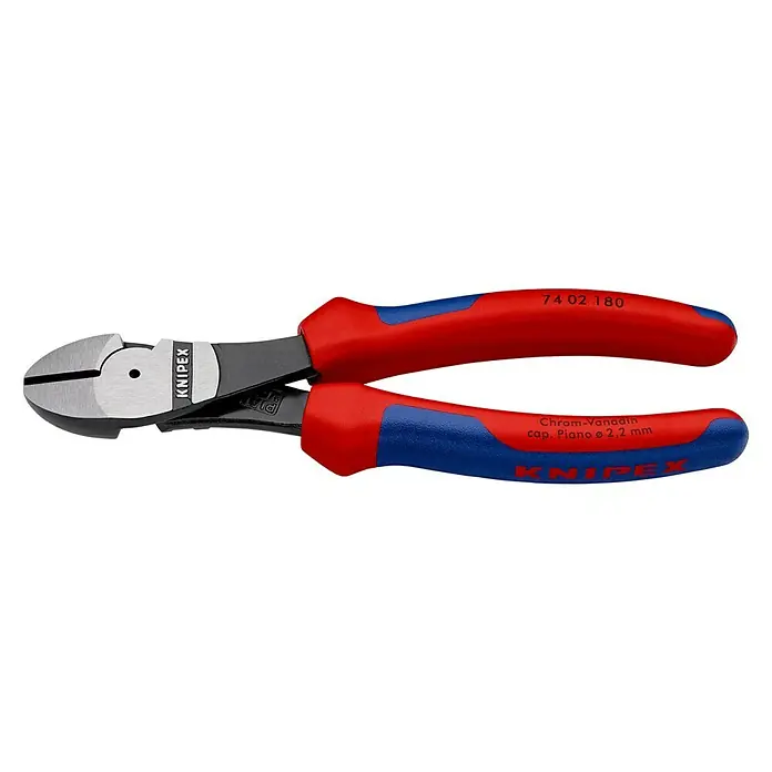 Knipex Alicate de corte diagonal - Largo: 18 cm, Pulido - Alicate de corte diagonal Knipex 74 02 180, una herramienta robusta para cortar alambres y cables, con empuñaduras ergonómicas multicomponente para un uso cómodo.