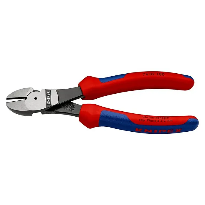 Knipex Seitenschneider - Länge: 18 cm, Poliert - Knipex Seitenschneider 74 02 180 mit blau-roten Griffen. Präzises Werkzeug zum Schneiden von Drähten und Kabeln, ideal für Profis.