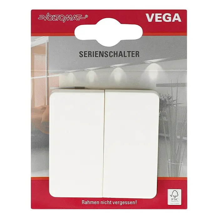 Voltomat VEGA Serienschalter - Elektroweiß, 10 A - Ein VEGA Serienschalter von Voltomat im Blisterpack, perfekt für Ihre Elektroinstallation. Rahmen nicht vergessen!
