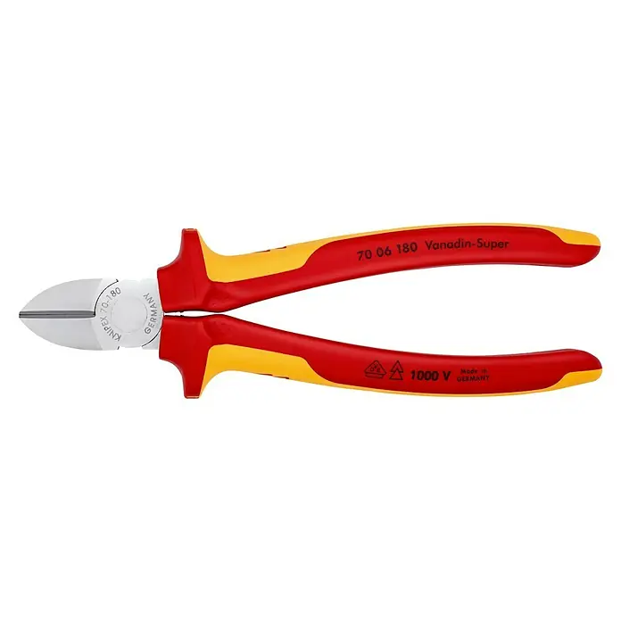 Knipex Seitenschneider - Länge: 18 cm - Knipex Seitenschneider, Modell 70 06 180 Vanadin-Super, mit rot-gelben Griffen, ideal zum Schneiden von Drähten und Kabeln, höchste Qualität.