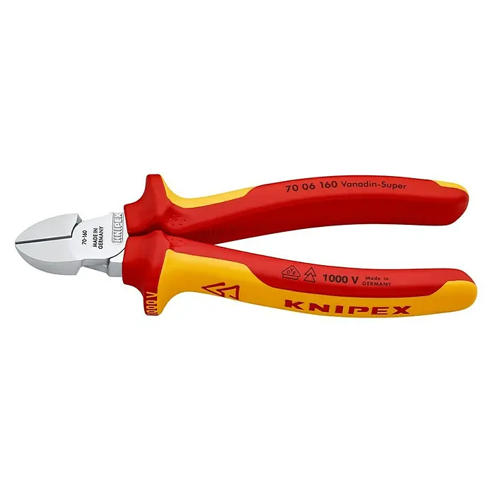 Knipex Seitenschneider - Länge: 16 cm - Die Knipex 70 06 160 Vanadin-Super Seitenschneider, ein robustes Werkzeug für präzise Schnitte, isoliert für 1000V, gefertigt in Deutschland.