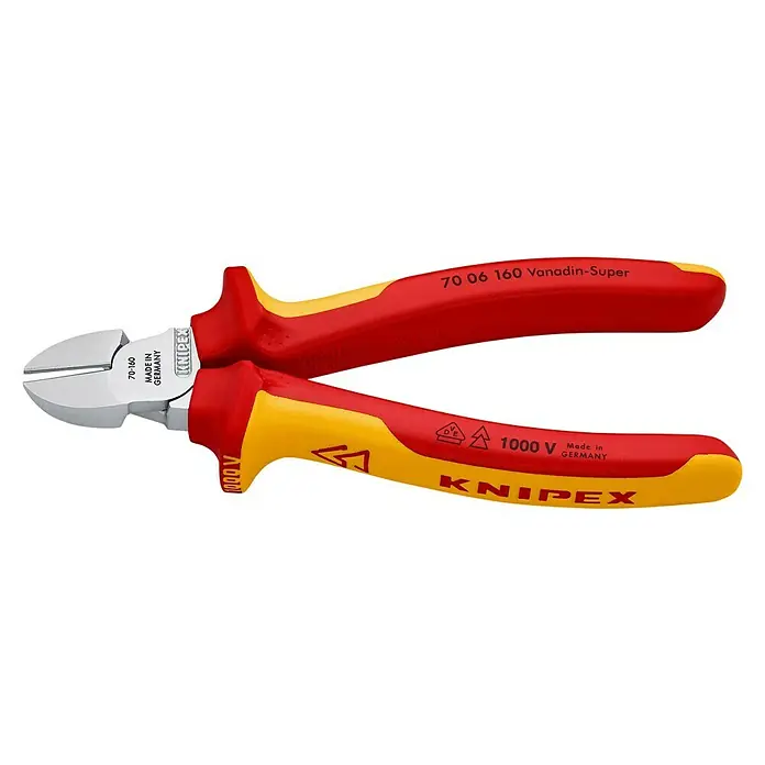 Knipex Alicate de corte diagonal - Largo: 16 cm - Alicate de corte diagonal Knipex 70 06 160 Vanadin-Super con mangos de dos componentes, ideal para cortes precisos y trabajos seguros hasta 1000V.