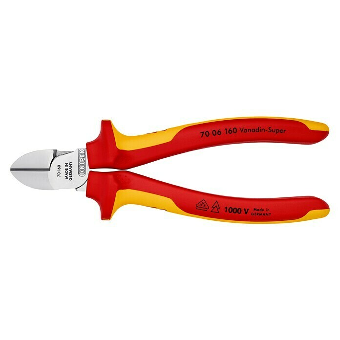 Knipex SeitenschneiderLänge: 160 mm, Ausführung Kopf: Verchromt, VDE-GS Left Side View