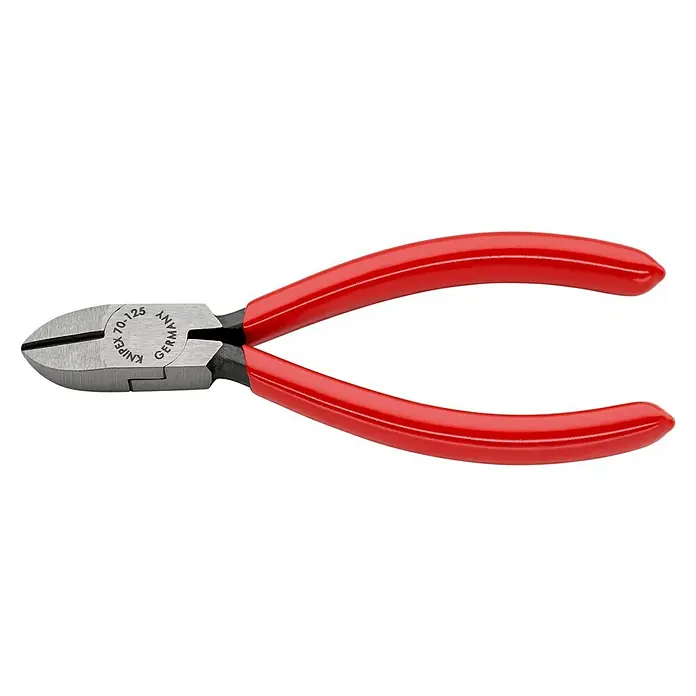 Knipex Seitenschneider - Länge: 12,5 cm, Härte Schneide: 62 HRC - Knipex Seitenschneider 70-125, präzises Schneidwerkzeug für vielfältige Anwendungen, gefertigt in Deutschland mit robusten, roten Griffen für Komfort.