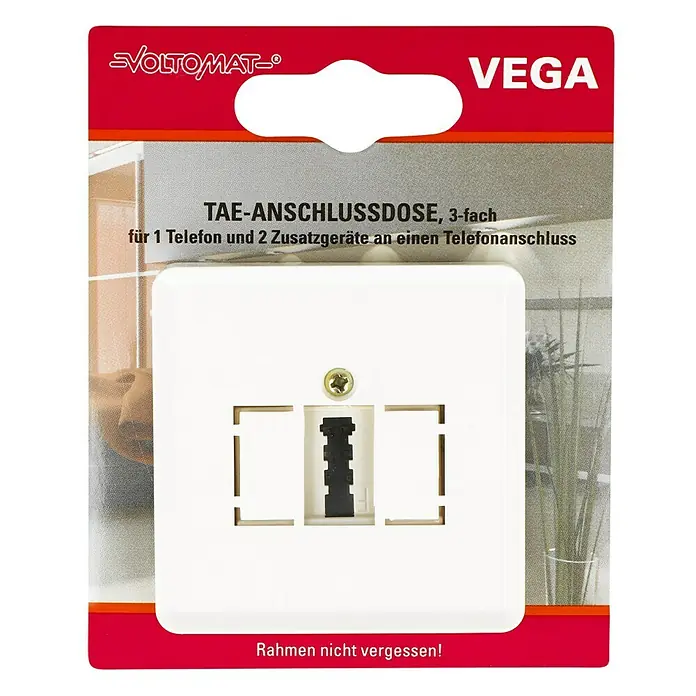 Voltomat VEGA TAE-Telefondose - Elektroweiß - TAE-Anschlussdose von Voltomatt Vega, 3-fach, für 1 Telefon und 2 Zusatzgeräte, die eine praktische und zuverlässige Telefonverbindung ermöglicht.