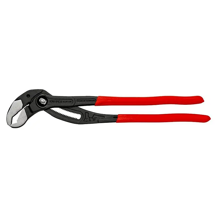 Knipex Wasserpumpenzange Cobra XL - Max. Backenöffnung: 95 mm, Länge: 445 mm, Rot - Eine Knipex Rohrzange mit gezahnten Backen und roten Griffen für optimalen Halt und effizientes Arbeiten bei Rohrinstallationen.