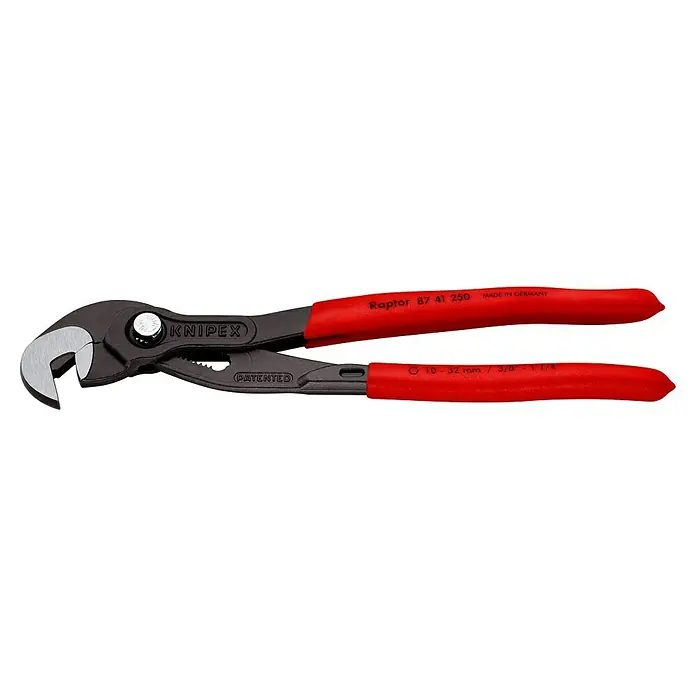 Knipex Schraubzange - Länge: 25 cm - Die KNIPEX Raptor Zange 87 41 250 ist ein hochwertiges Werkzeug, hergestellt in Deutschland, ideal für präzises Greifen und Drehen.