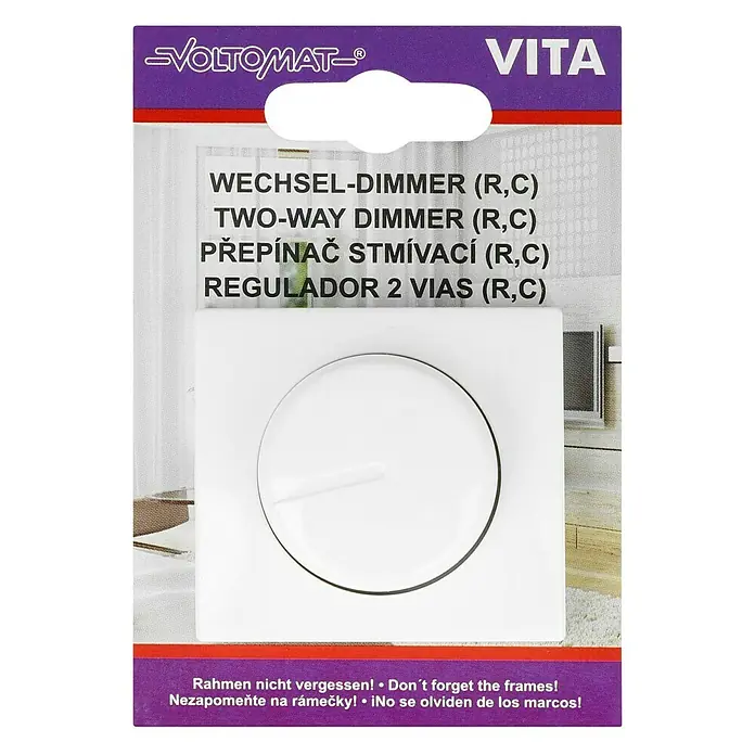 Voltomat VITA Dimmer - Alpinweiß, 20 W - 315 W - Bild einer VOLTOMAT VITA Zweiweg-Dimmers, das ideale Produkt zur Steuerung Ihrer Beleuchtung und zur Schaffung der perfekten Atmosphäre.