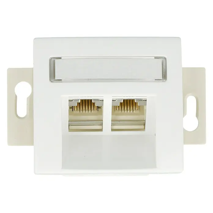 Voltomat VITA UAE-Datendose - Alpinweiß, Unterputzmontage - Weiße Doppel-RJ45-Wandplatte mit Beschriftungsfeld für Netzwerkanschlüsse in Büros oder Wohnungen.