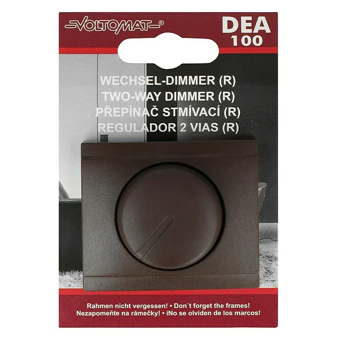 Voltomat DEA 100 Dimmer Standard - Braun, Kunststoff, Manuell - VOLTOMAT DEA 100 Zwei-Wege-Dimmer in brauner Ausführung, ideal für die Lichtsteuerung im ganzen Haus. Einfache Installation und Bedienung.