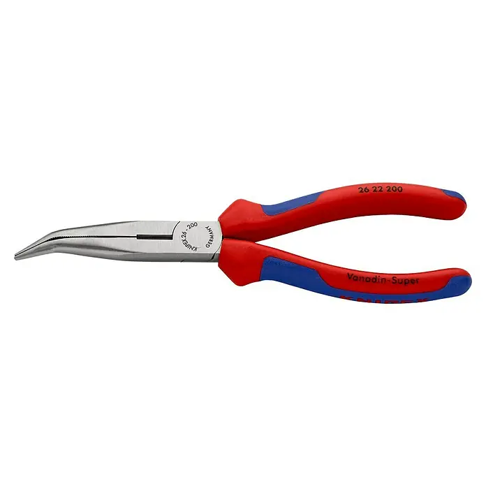 Knipex Flachrundzange - Länge: 20 cm, Poliert, Gebogen - Knipex 26 22 200 Gebogene Spitzzange, ideal für präzise Arbeiten. Die Zange verfügt über ergonomische Griffe für komfortablen Einsatz.
