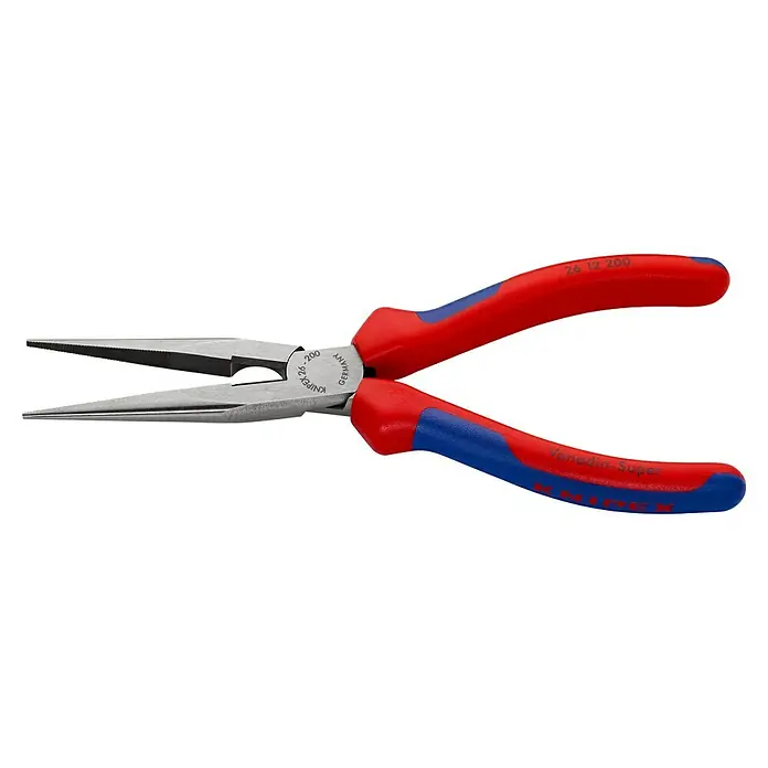 Knipex Flachrundzange - Länge: 20 cm, Poliert, Gerade - Spitzzange von Knipex mit rot-blauen Griffen, ideal für präzise Arbeiten in schwer zugänglichen Bereichen. Hochwertiges Werkzeug für Profis.
