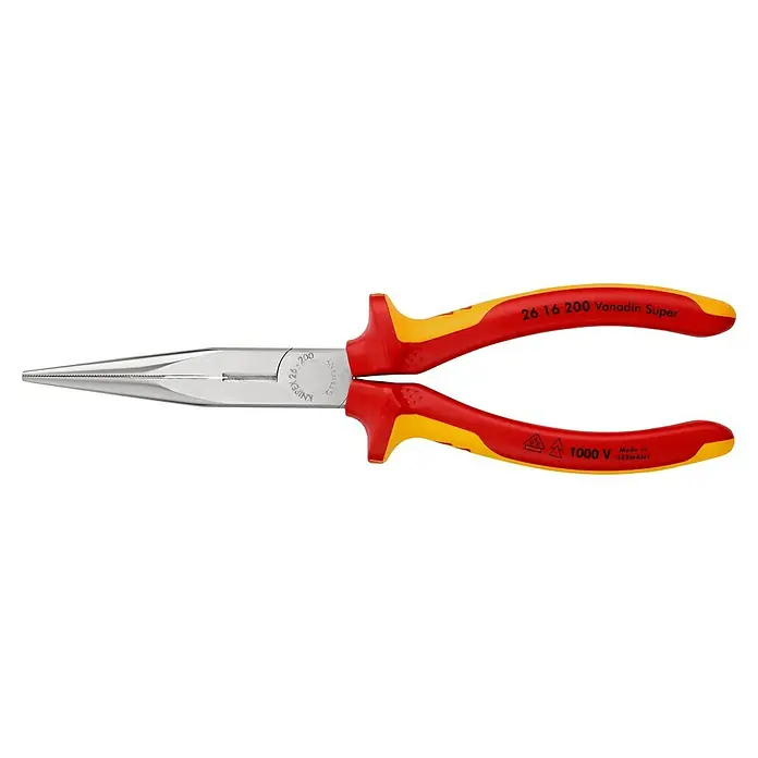 Knipex TelefonzangeLänge: 20 cm, Gerade - Spitzzange Knipex 26 16 200 Vanadin Super, isoliert bis 1000V, hergestellt in Deutschland, ideal für Elektroinstallationen und feine Montagearbeiten.