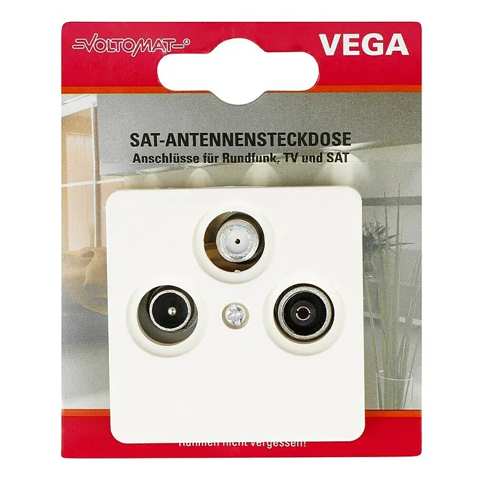 Voltomat VEGA Antennendose - Elektroweiß - Sat-Antennensteckdose von VoltomAT-VEGA mit Anschlüssen für Rundfunk, TV und Satellit. Ideal für den Anschluss verschiedener Mediengeräte.
