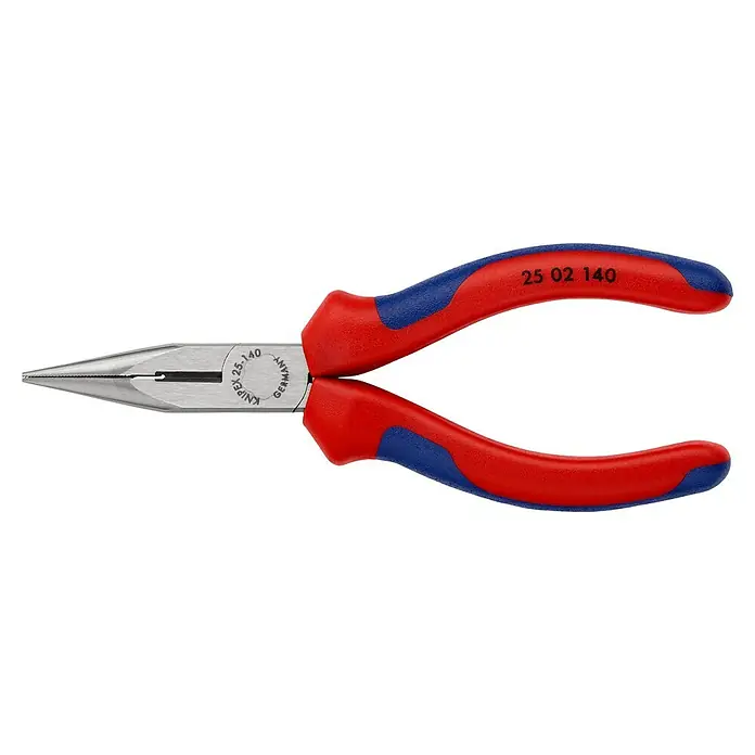 Knipex Flachrundzange - Länge: 14 cm, Schneide - Die Knipex 25 02 140 Spitzzange mit ihren rot-blauen Griffen, ist ein hochwertiges Werkzeug für präzise Arbeiten.