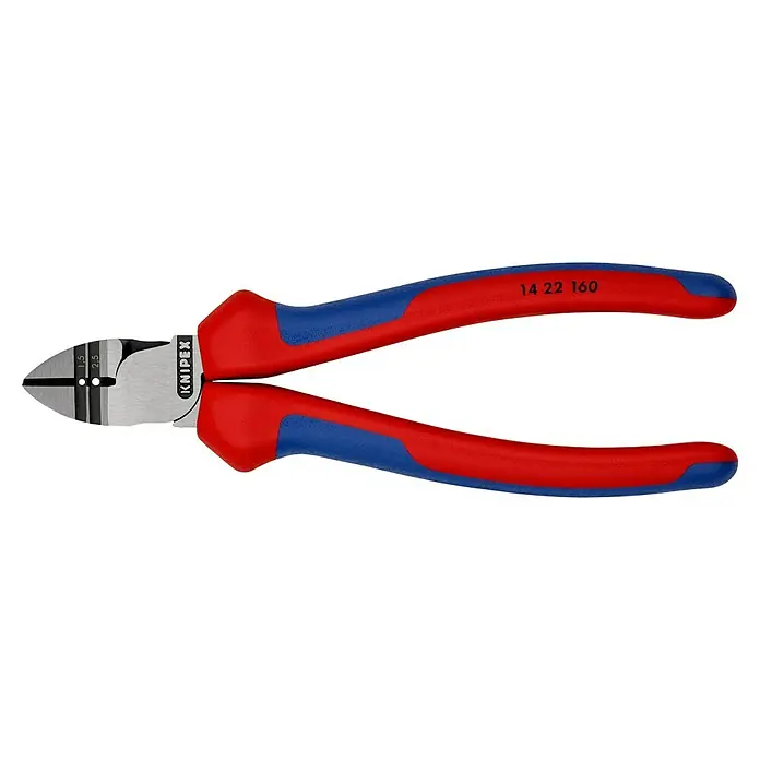 Knipex Seitenschneider - Länge: 16 cm, Härte Schneide: 60 HRC - Seitenschneider Knipex mit blau-roten Griffen, Modell 14 22 160, ideal zum Schneiden von Drähten und Kabeln im Elektrobereich.