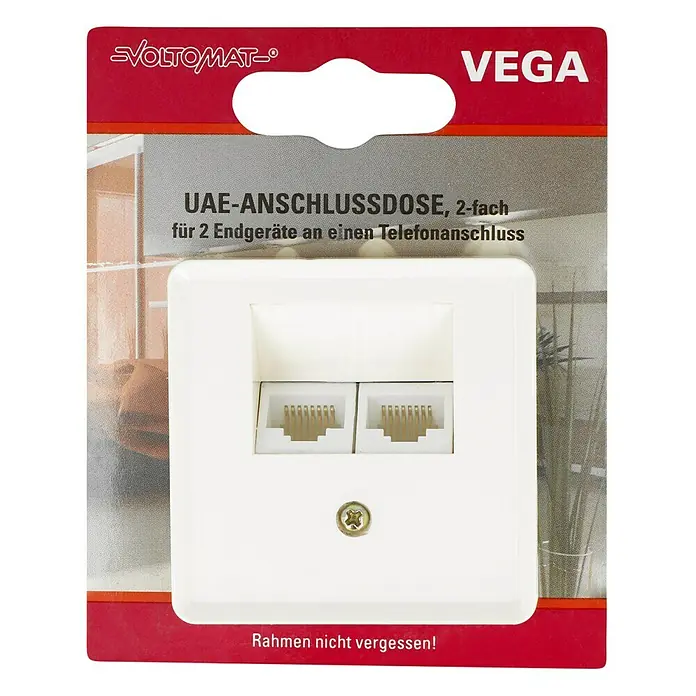 Voltomat VEGA UAE-Dose - Elektroweiß, Kunststoff - Das VOLTOMAT VEGA UAE-Anschlussdose 2-fach für den Anschluss von zwei Endgeräten an einen Telefonanschluss. Rahmen nicht vergessen!
