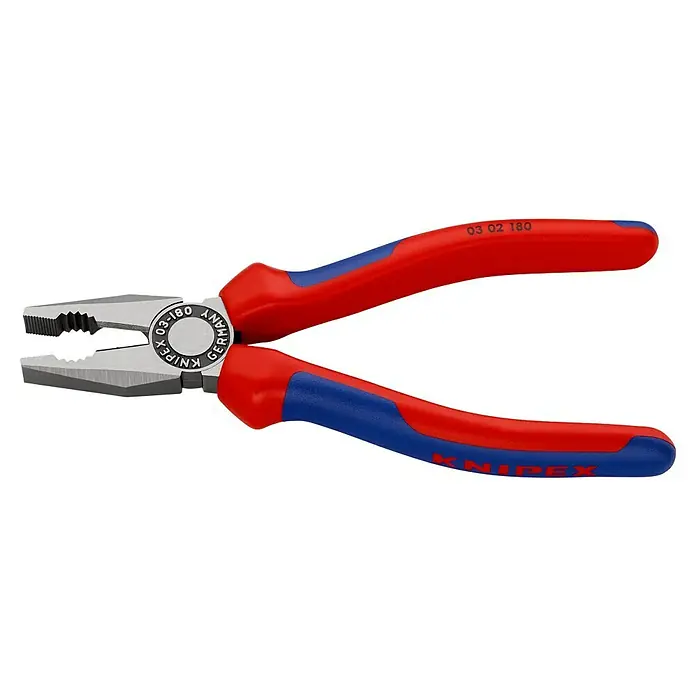 Knipex Kombizange - Länge: 18 cm, Gehärtete Schneiden, Poliert - Die Knipex Kombinationszange 03 02 180 mit Mehrkomponenten-Griff ist ein robustes Werkzeug für Greif-, Schneid- und Biegearbeiten.