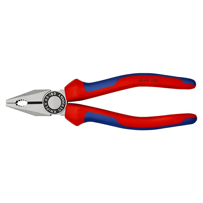 Knipex Kombizange - Länge: 18 cm, Gehärtete Schneiden, Poliert - Eine Kombinationszange von Knipex, ideal zum Greifen, Schneiden und Biegen von Materialien. Die Zange hat einen Mehrkomponenten-Griff für Komfort.