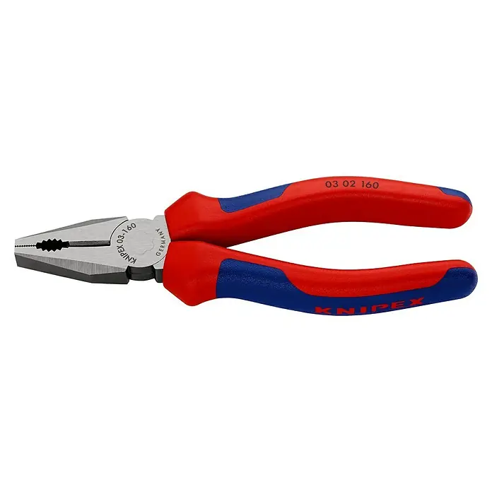 Knipex Kombizange - Länge: 16 cm, Gehärtete Schneiden, Poliert - Seitenschneider der Marke Knipex mit rot-blauen Griffen. Hochwertiges Werkzeug für präzise Schneidarbeiten, ideal für Profis und Heimwerker.