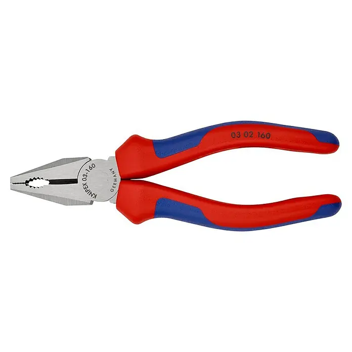 Knipex Kombizange - Länge: 16 cm, Gehärtete Schneiden, Poliert - Die Knipex Kombinationszange 03 02 160, ein vielseitiges Werkzeug mit präzisen Schneiden und ergonomischem Griffdesign für komfortable Handhabung.