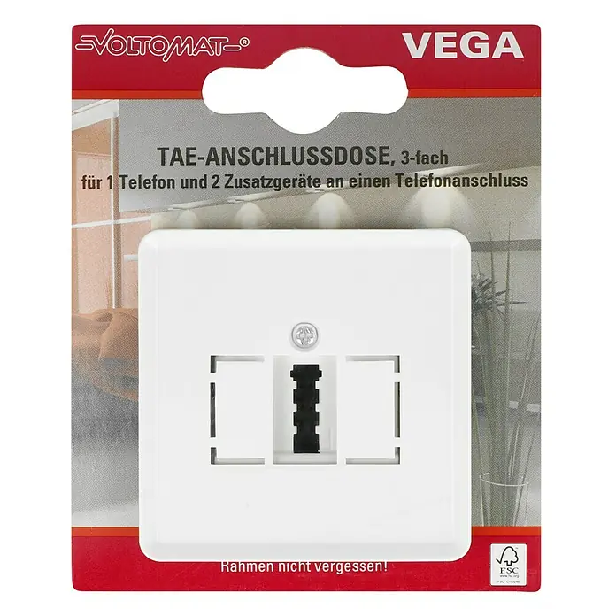Voltomat VEGA TAE-Telefondose - Ultraweiß - TAE-Anschlussdose von Voltomatt, 3-fach für 1 Telefon und 2 Zusatzgeräte, Modell Vega für einen Telefonanschluss.