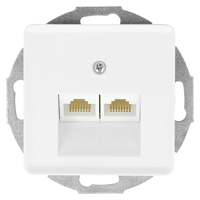 Voltomat VEGA UAE-Dose - Ultraweiß, Kunststoff - Wandsteckdose mit zwei RJ45-Anschlüssen, ideal für Netzwerkverbindungen im Haus oder Büro. Solide und einfach zu montieren.