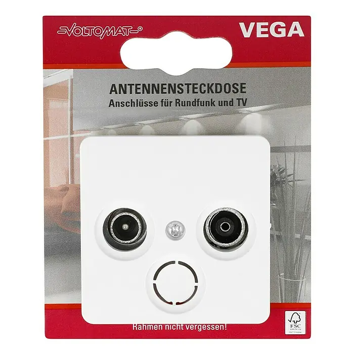 Voltomat VEGA Antennendose - Ultraweiß, 2-fach - Eine Antennensteckdose von VOLTOMAT-VEGA für Radio- und TV-Anschlüsse. Ideal für den Empfang von Rundfunk- und Fernsehsignalen.