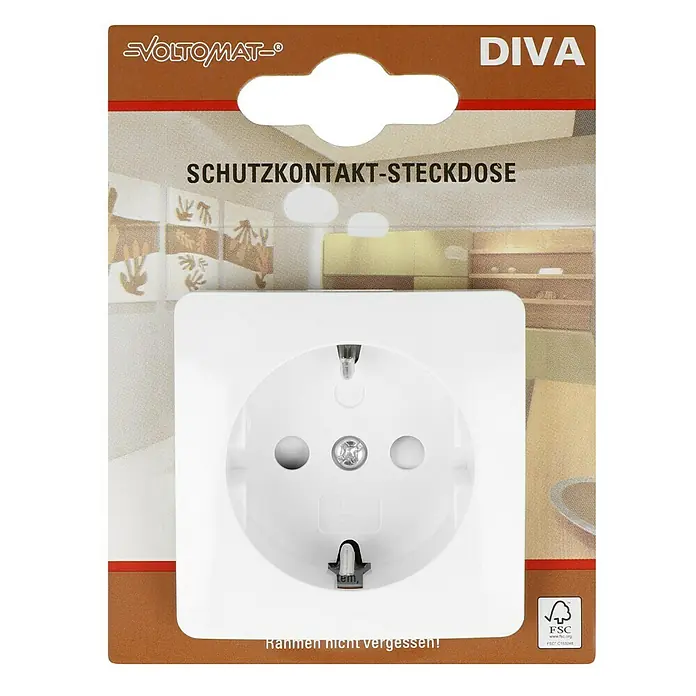 Voltomat DIVA Steckdose mit erhöhtem Berührungsschutz - Ultraweiß, 1-fach, Kunststoff - Eine weiße Schutzkontakt-Steckdose der Marke Voltomat Diva.