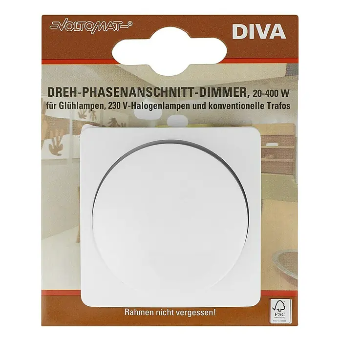 Voltomat DIVA Dimmer für konventionelle Trafos - Ultraweiß - Drehphasenanschnitt-Dimmer "DIVA" von VOLTOMAT für Glühlampen, Halogenlampen und Trafos, ideal zum Anpassen der Helligkeit.