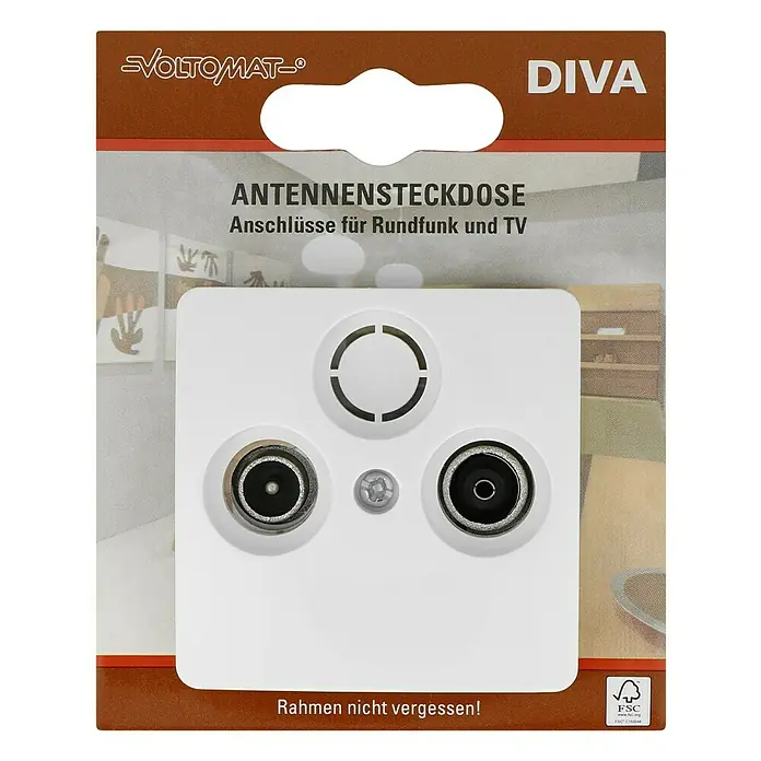 Voltomat DIVA Antennendose - Ultraweiß - Bild einer VOLTOMAT DIVA Antennensteckdose für Rundfunk und TV Anschlüsse in Weiß.