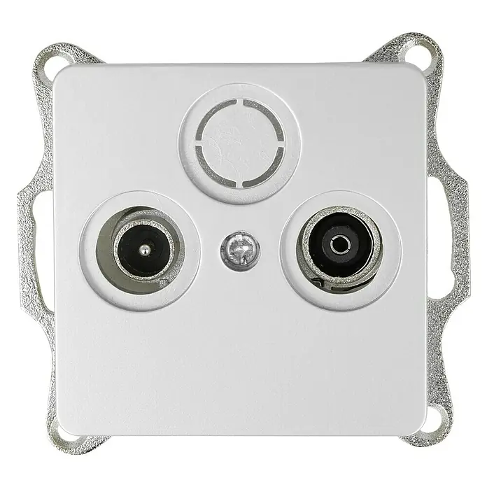 Voltomat VEGA Antennendose - Silber, 2-fach - Weiße Antennensteckdose mit drei Anschlüssen für TV und Radio, ideal für den Multimedia-Einsatz im Haushalt.