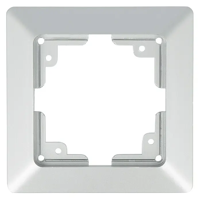 Voltomat VEGA Abdeckrahmen - Silber, 1-fach, Kunststoff - Aluminium-Wandhalterung, quadratisch, mit Aussparungen für die sichere Befestigung an der Wand. Ideal für Elektroinstallationen.