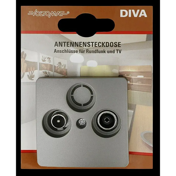 Voltomat DIVA Antennendose - Platin - Nahaufnahme einer Antennensteckdose "DIVA" von VOLTOMAT. Für Rundfunk- und TV-Anschlüsse im modernen Design.