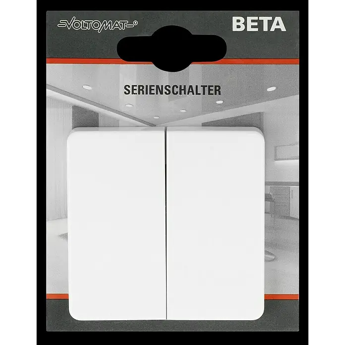 Voltomat BETA Serienschalter - Ultraweiß, Glänzend, Unterputzmontage, 10 A - Ein Voltomat Beta Serienschalter, ein Doppelschalter zur Steuerung von zwei Stromkreisen, ideal für Beleuchtung und elektrische Geräte.
