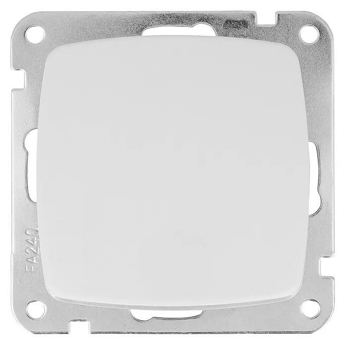 UniTEC Roma Wechselschalter - Ultraweiß, Glänzend, Unterputzmontage, 10 A - Nahaufnahme eines weißen Lichtschalters mit silberfarbener Einfassung, der die schlichte Eleganz und Funktionalität des Produkts hervorhebt.