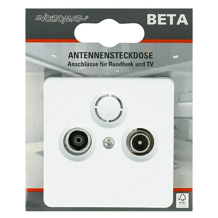 Voltomat BETA Antennendose - Ultraweiß, Glänzend, Kunststoff, Unterputzmontage - Antennensteckdose "Beta" von Voltomat für Rundfunk und TV, ideal für den Anschluss von Antennenkabeln.