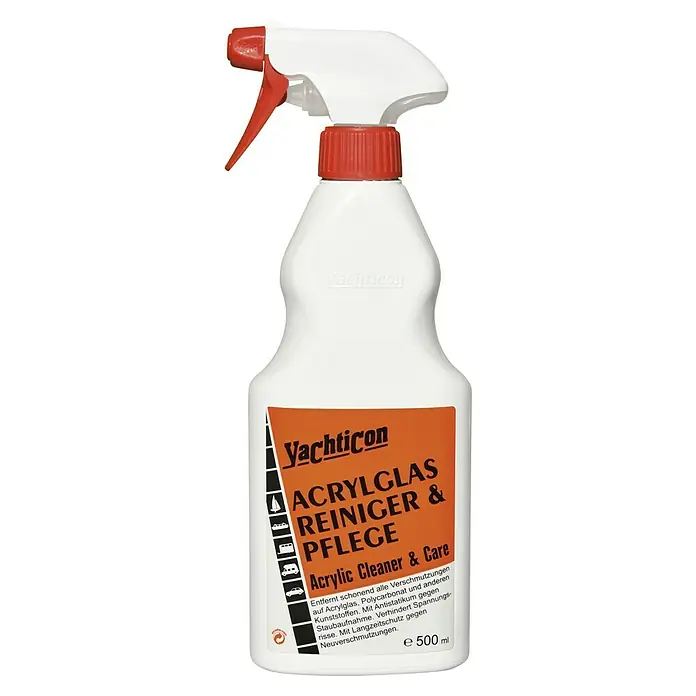 Yachticon Acrylglaspflege - Flüssig, 500 ml - Yachticon Acrylglas Reiniger & Pflege, ein Reinigungsspray für Acrylglas und andere Kunststoffe, 500ml Flasche, ideal für Boote und Yachten.