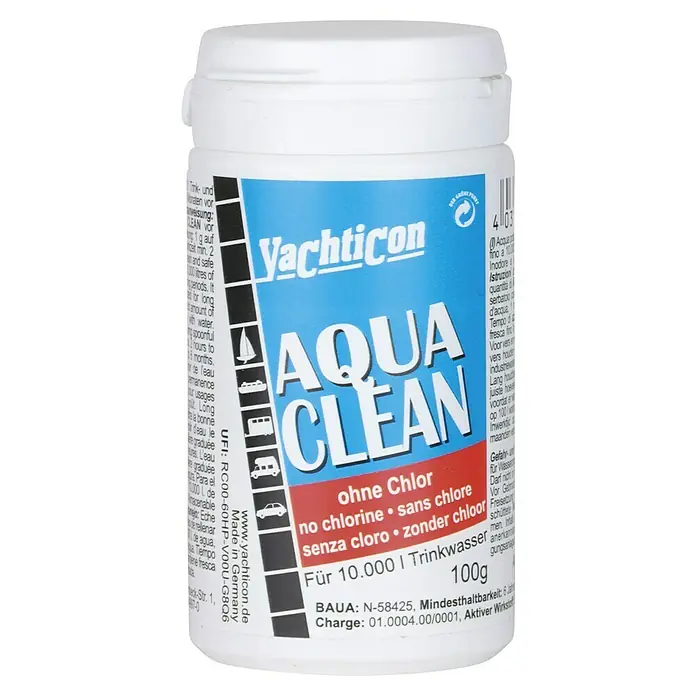 Yachticon Wasseraufbereiter Aqua Clean - Pulver, 100 g - Yachticon Aqua Clean zur Trinkwasserkonservierung, chlorfrei, 100g Dose für bis zu 10.000 Liter Wasser, ideal für Boot und Camping.