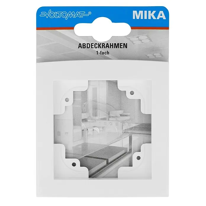 Voltomat MIKA Abdeckrahmen - Ultraweiß, 1-fach, Kunststoff - Das Bild zeigt einen Voltomaten MIKA Abdeckrahmen 1-fach, ideal für die stilvolle Gestaltung von Lichtschaltern und Steckdosen.