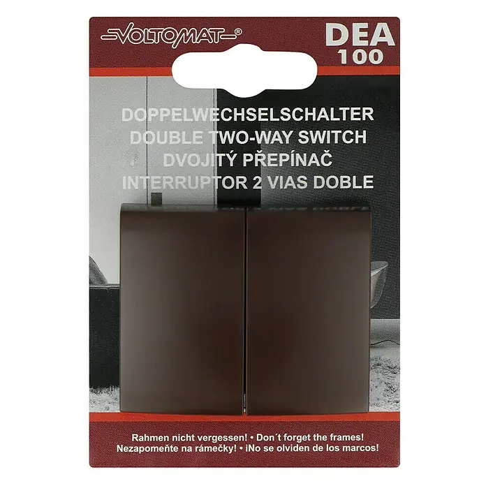 Voltomat DEA 100 Doppelwechselschalter - Braun, Unterputzmontage, 10 A - Verpackte Doppelwechselschalter DEA 100 von Voltomattm in brauner Farbe. Hinweis: Rahmen nicht vergessen!.
